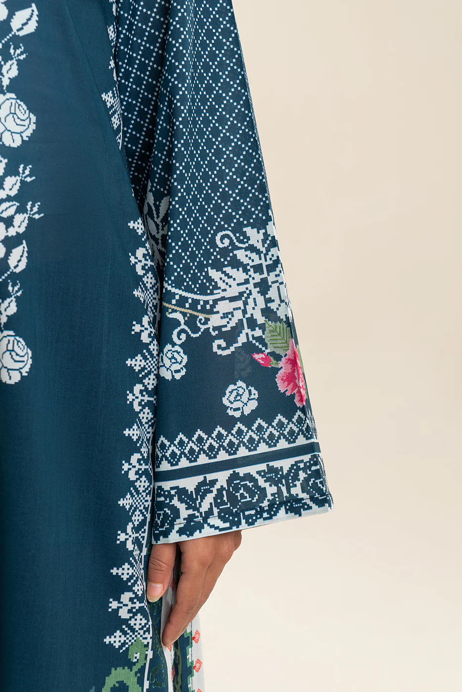 3 PIECE PRINTED LAWN SUIT-AEGEAN BLUE (UNSTITCHED) - Image 3