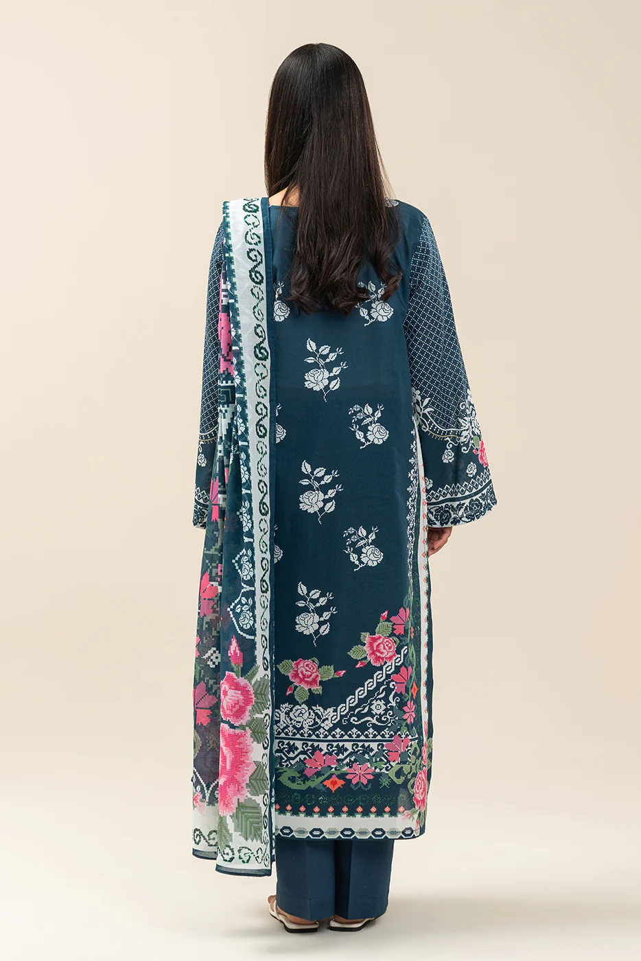 3 PIECE PRINTED LAWN SUIT-AEGEAN BLUE (UNSTITCHED) - Image 6