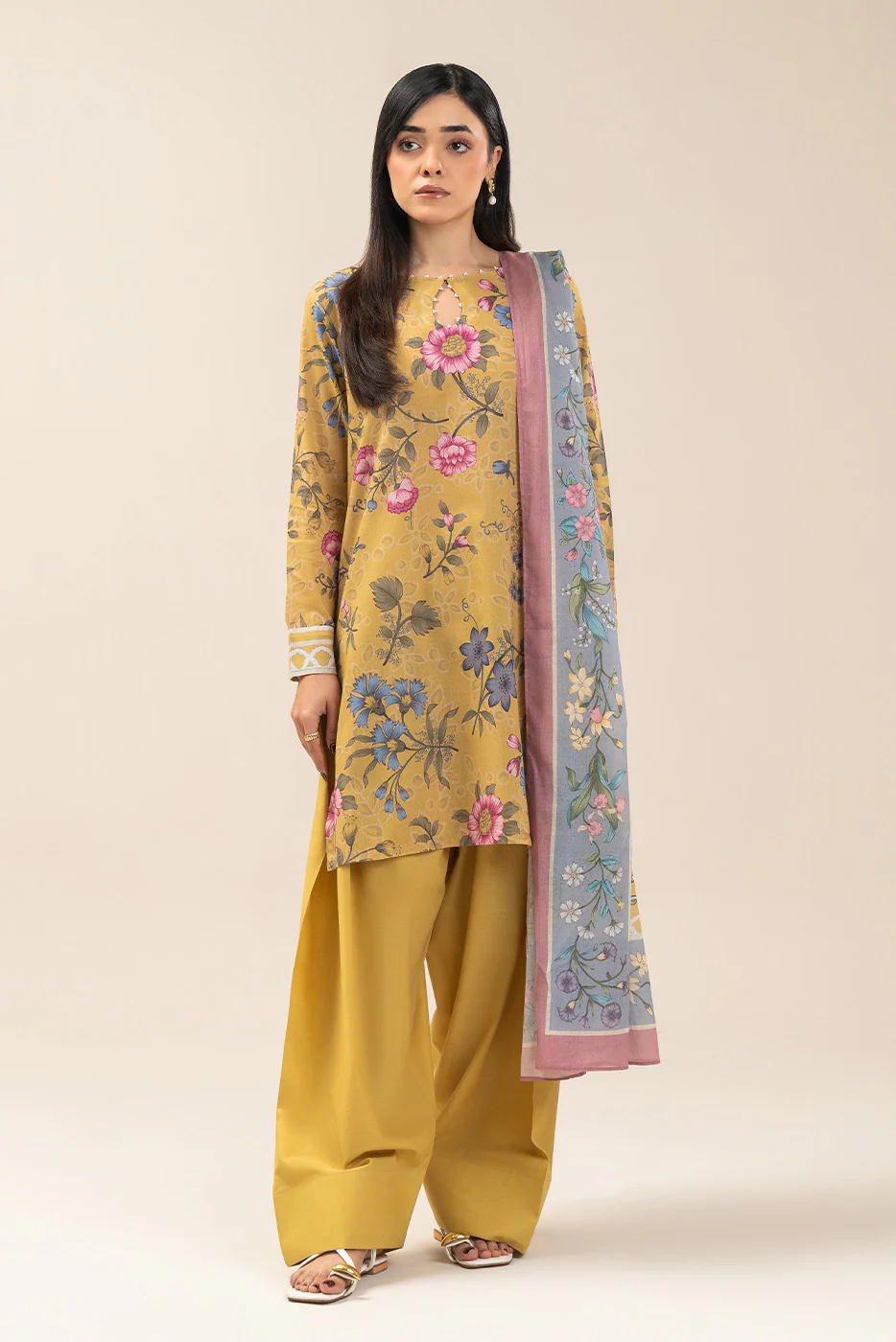 3 PIECE PRINTED LAWN SUIT-SUNLIT FLOSS (UNSTITCHED) - Image 2