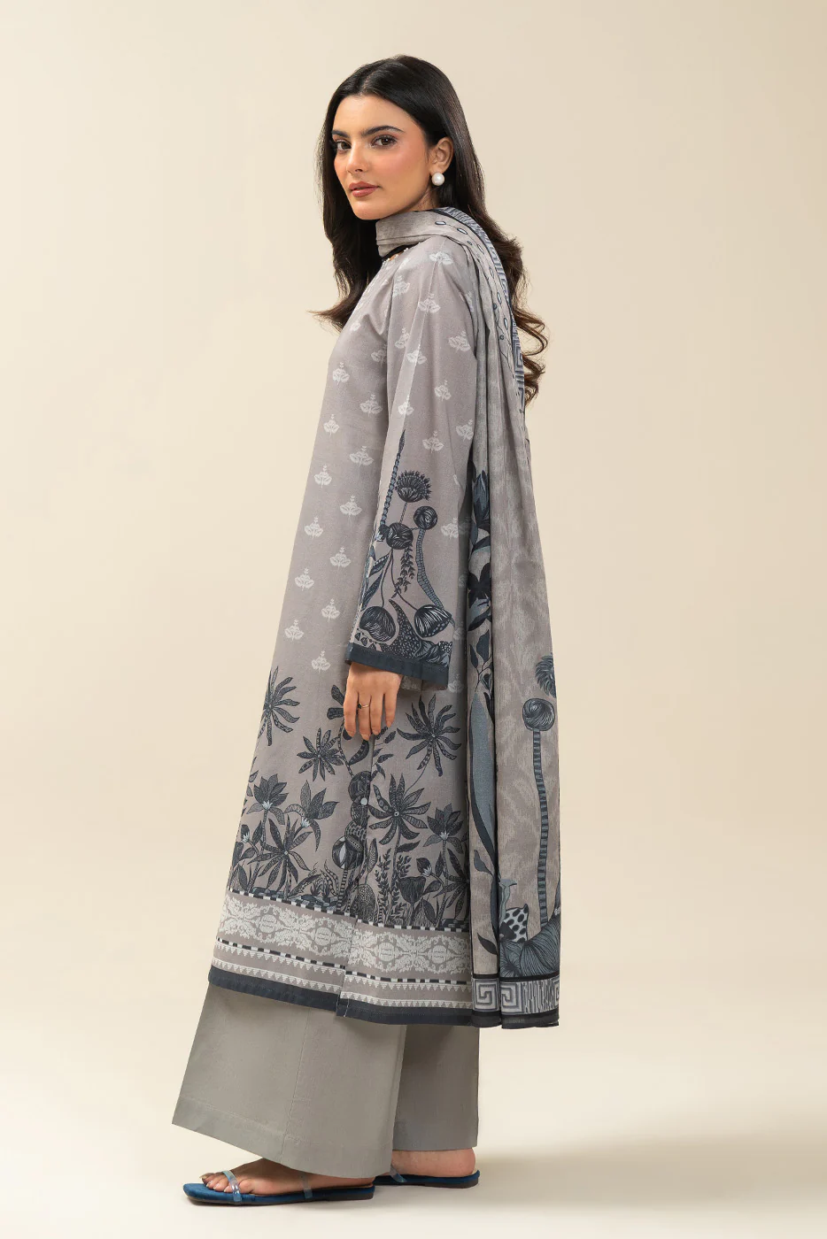 3 PIECE PRINTED LAWN SUIT-CONCRETE STRUCTURE (UNSTITCHED) - Image 4