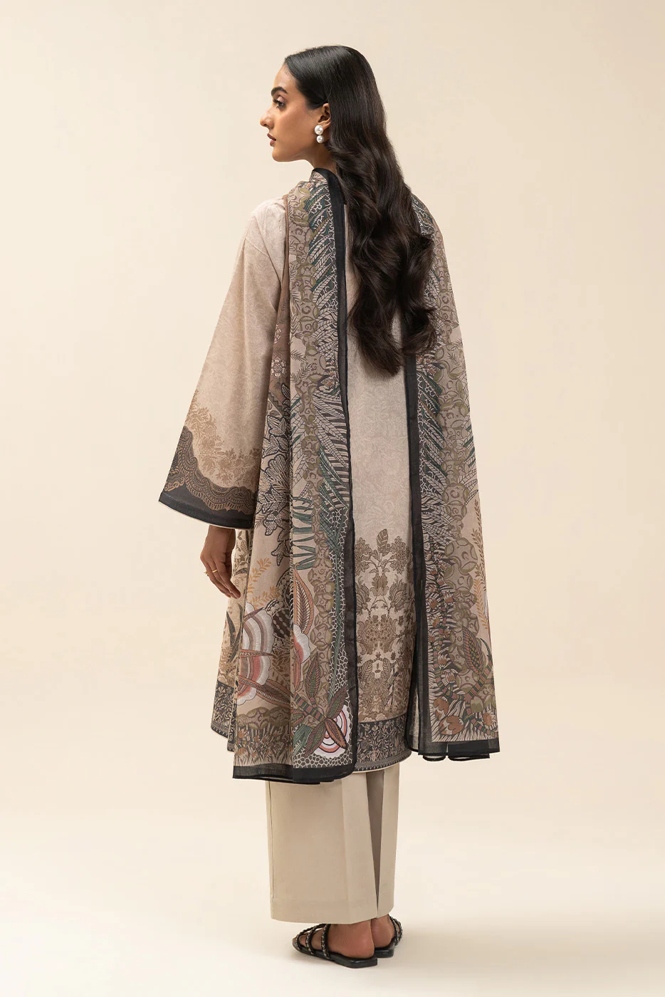 3 PIECE PRINTED LAWN SUIT-COFFEE FOREST (UNSTITCHED) - Image 3