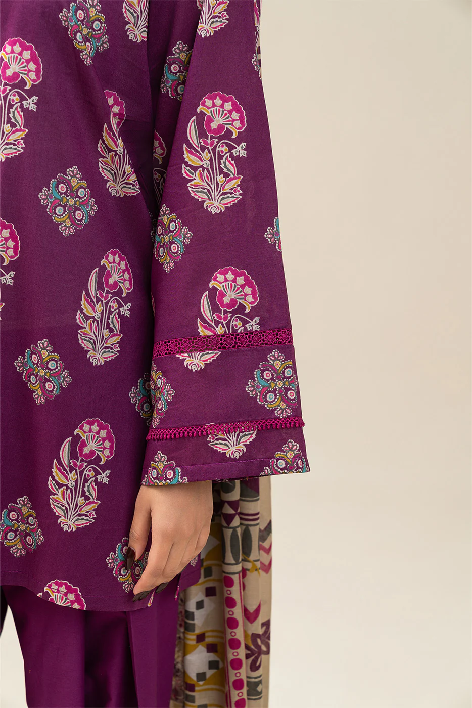 3 PIECE PRINTED LAWN SUIT-PLUM WHISPER (UNSTITCHED) - Image 6