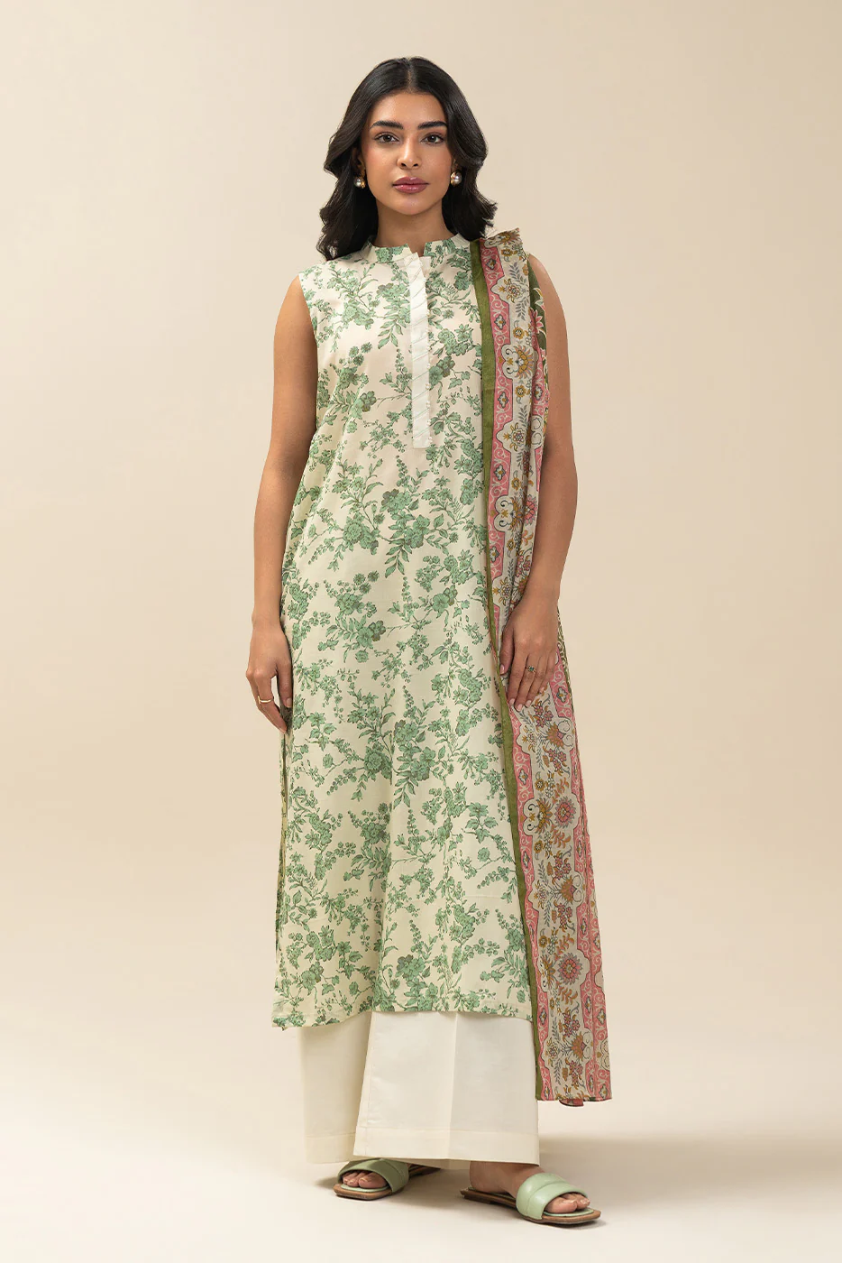 3 PIECE PRINTED LAWN SUIT-SEA MIST (UNSTITCHED) - Image 2