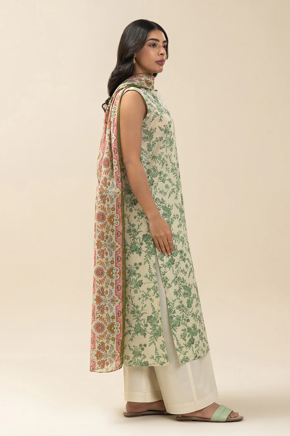 3 PIECE PRINTED LAWN SUIT-SEA MIST (UNSTITCHED) - Image 3