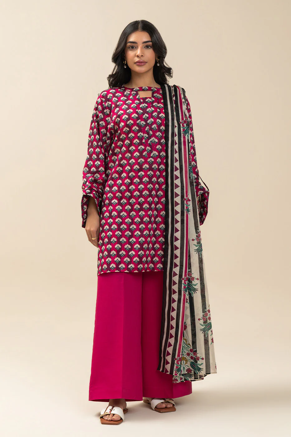 3 PIECE PRINTED LAWN SUIT-PINK COSMOS (UNSTITCHED) - Image 2