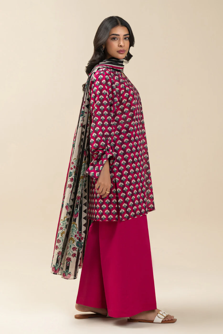 3 PIECE PRINTED LAWN SUIT-PINK COSMOS (UNSTITCHED) - Image 3