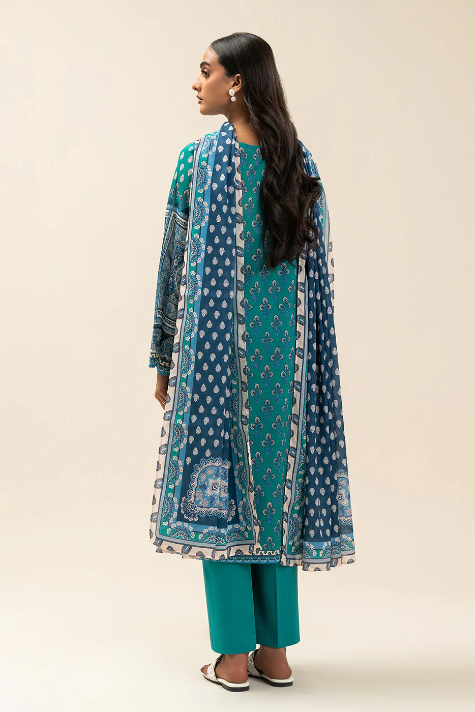 3 PIECE PRINTED LAWN SUIT-GYPSY TEAL (UNSTITCHED) - Image 3