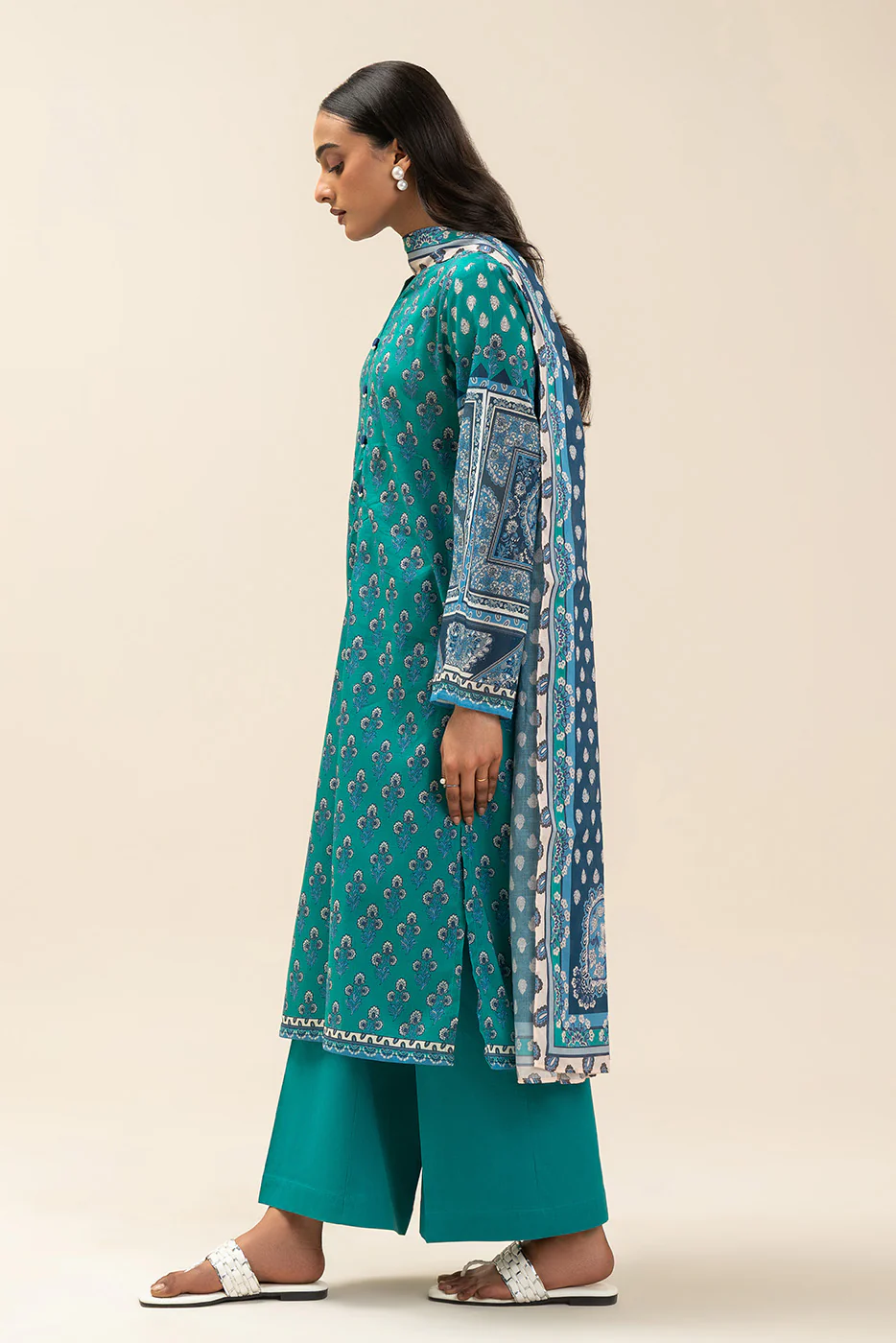 3 PIECE PRINTED LAWN SUIT-GYPSY TEAL (UNSTITCHED) - Image 4