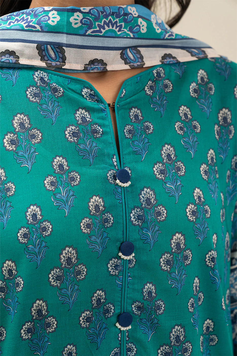 3 PIECE PRINTED LAWN SUIT-GYPSY TEAL (UNSTITCHED) - Image 5
