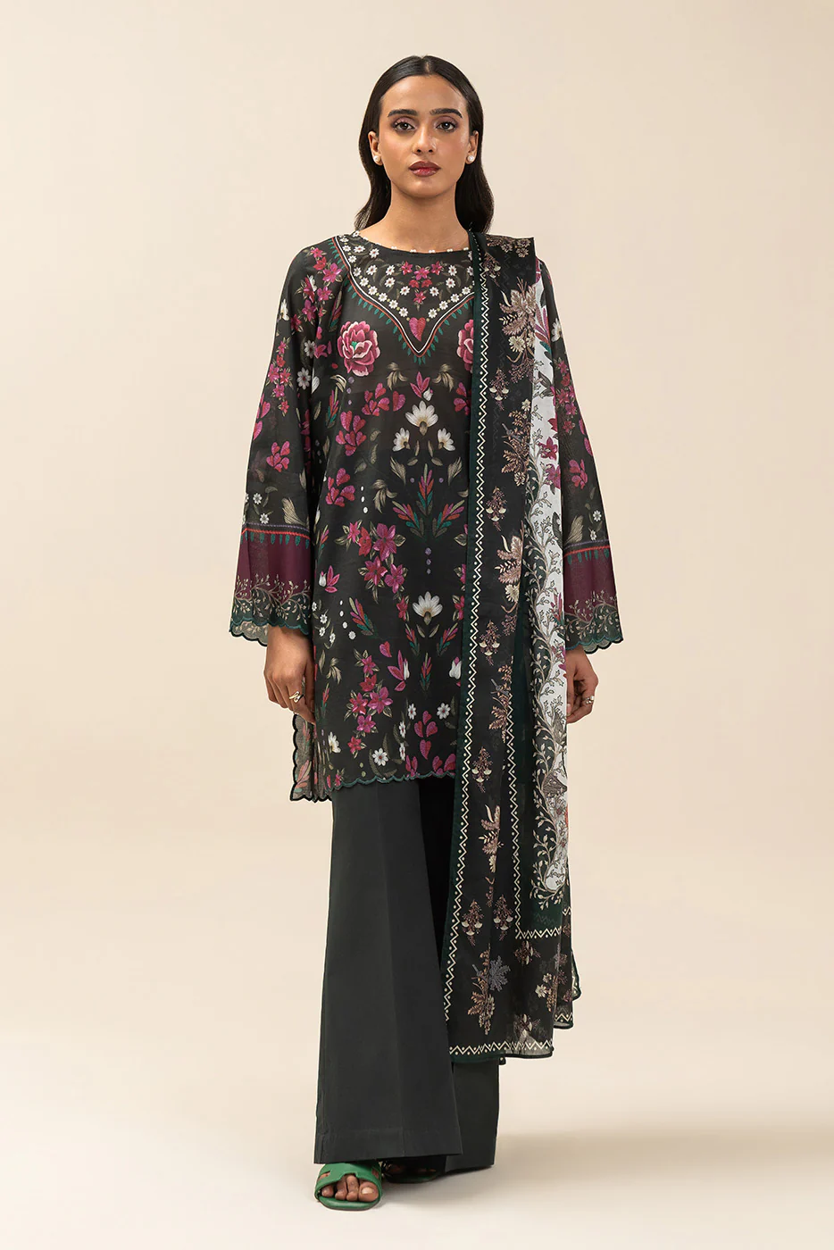 3 PIECE PRINTED LAWN SUIT-BOTANICAL SPRAY (UNSTITCHED) - Image 2