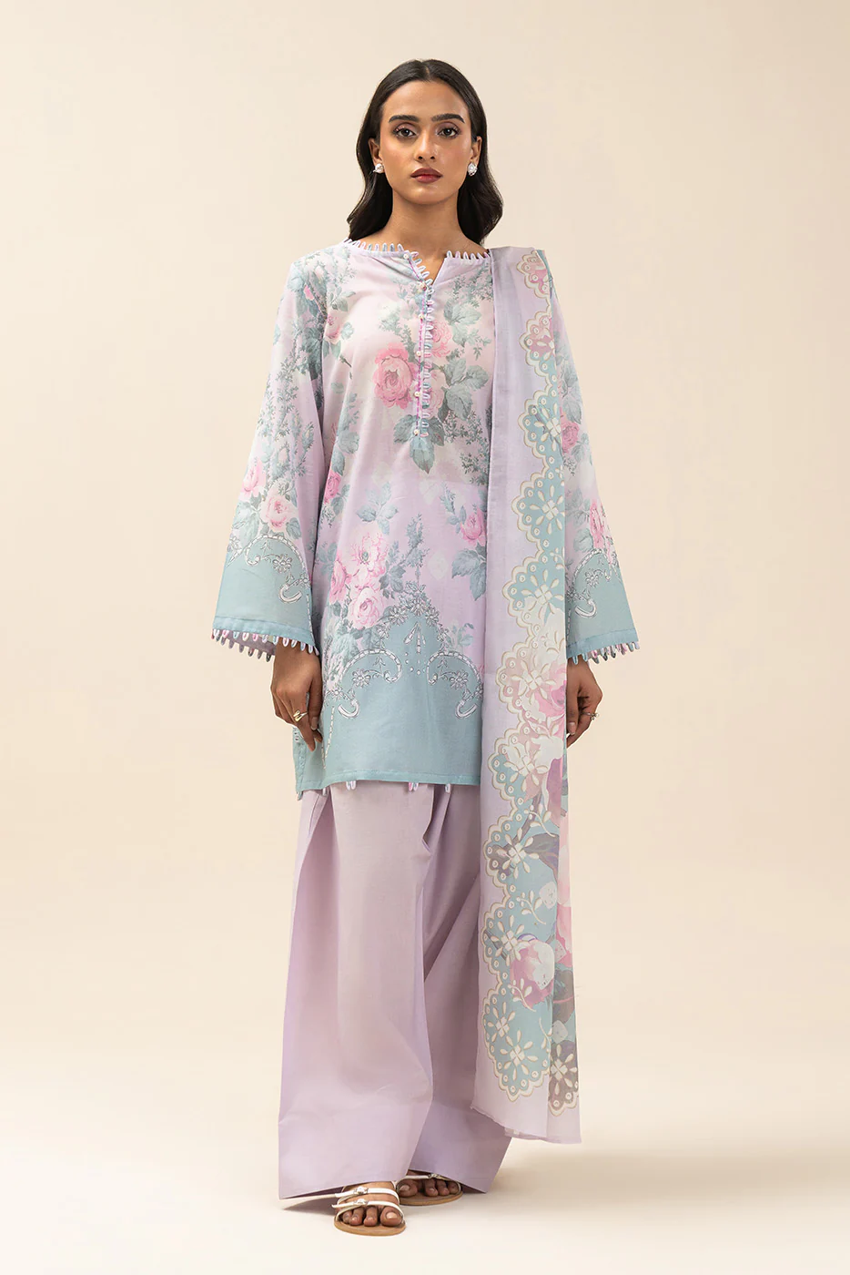 3 PIECE PRINTED LAWN SUIT-IILAC BLUSH (UNSTITCHED) - Image 2