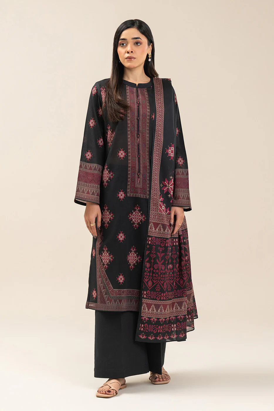 3 PIECE PRINTED LAWN SUIT-OBSIDIAN LORE (UNSTITCHED) - Image 2
