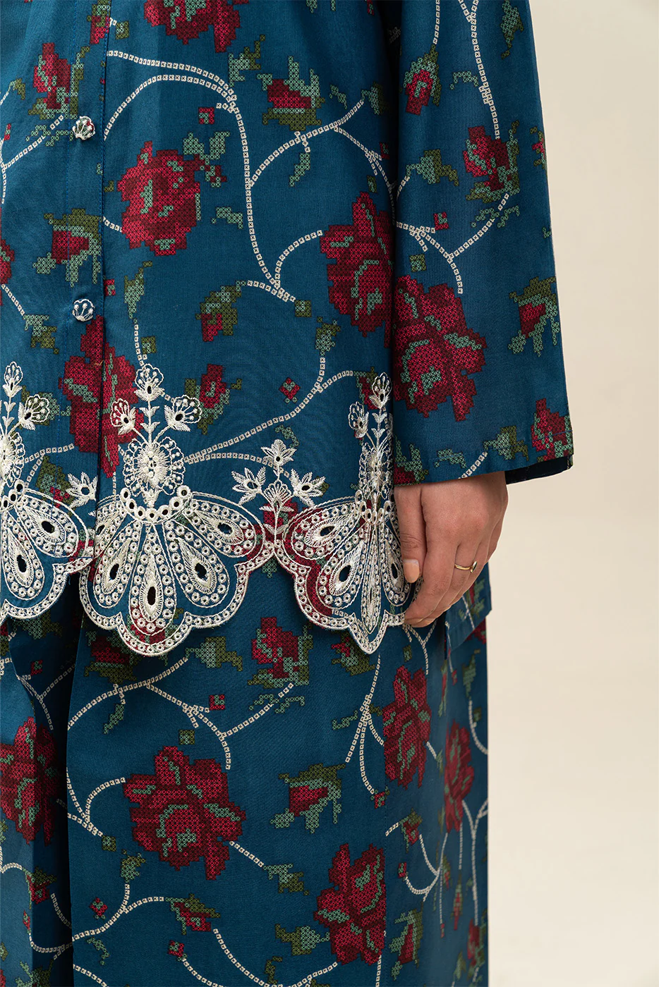 2 PIECE EMBROIDERED LAWN SUIT-BLUE MAZE (UNSTITCHED) - Image 6