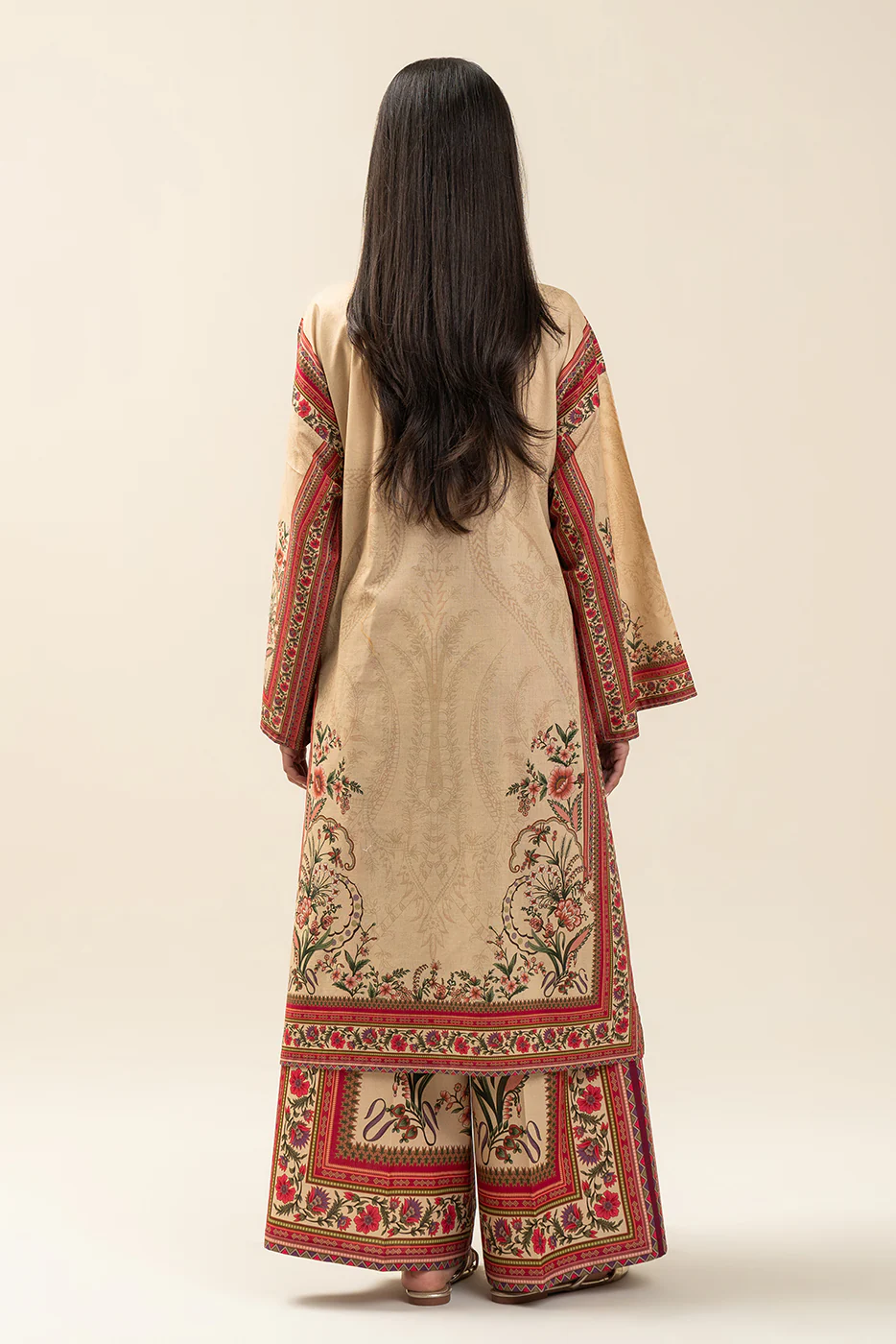 2 PIECE EMBROIDERED LAWN SUIT-SAND PUFF (UNSTITCHED) - Image 4