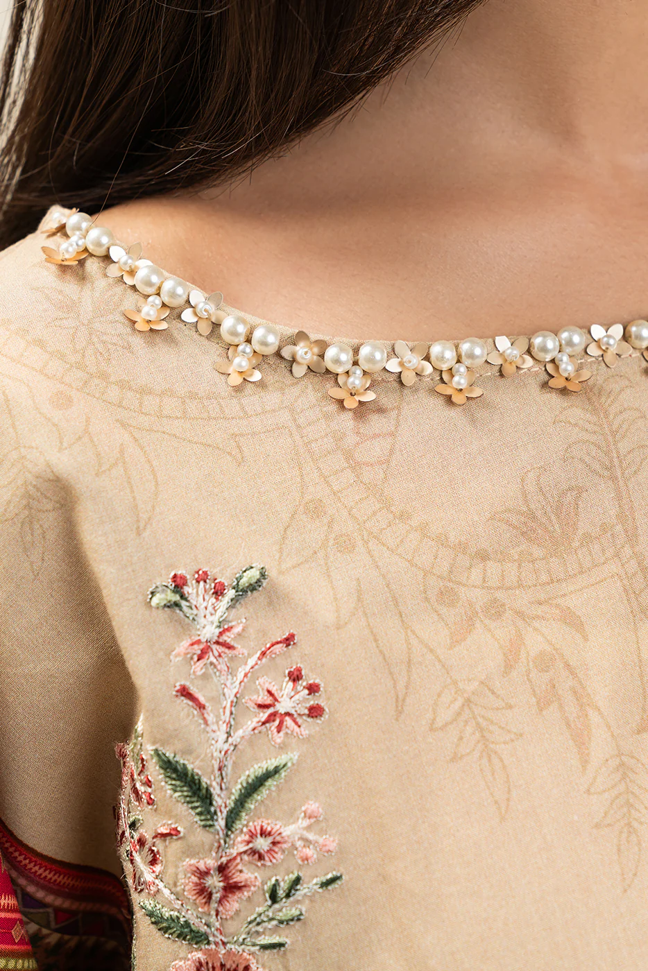 2 PIECE EMBROIDERED LAWN SUIT-SAND PUFF (UNSTITCHED) - Image 5