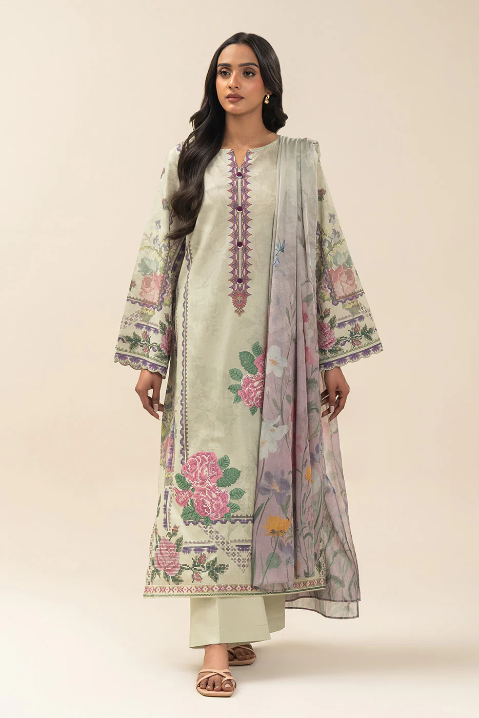 3 PIECE EMBROIDERED LAWN SUIT-FLORET GEM (UNSTITCHED) - Image 2