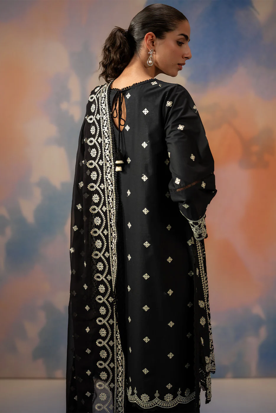 3 PIECE EMBROIDERED CHIKANKARI SUIT WITH BAMBER DUPATTA-NOIR STARLIT (UNSTITCHED) - Image 5
