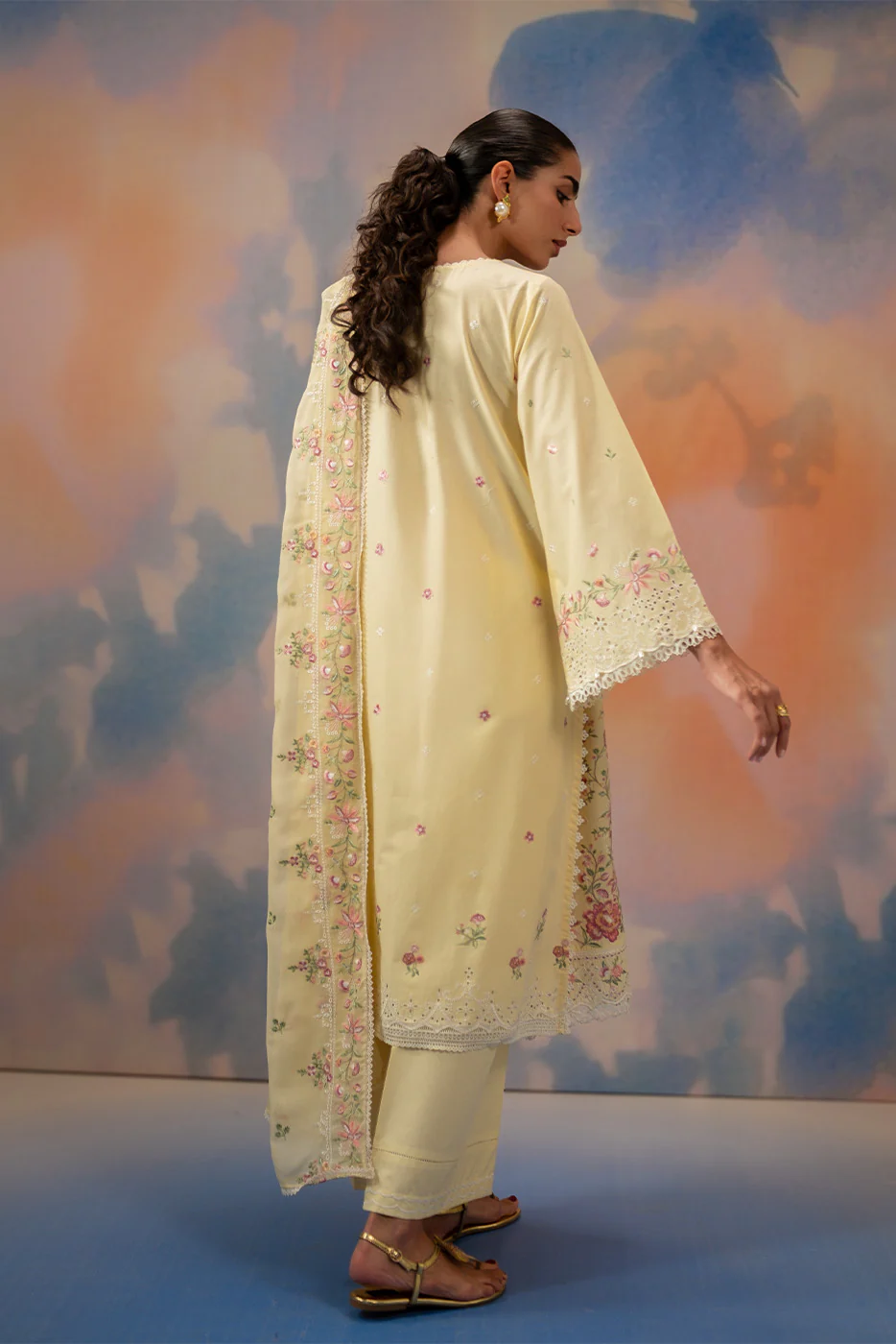3 PIECE EMBROIDERED CHIKANKARI SUIT WITH BAMBER DUPATTA-FLORAL WHISPER (UNSTITCHED) - Image 6