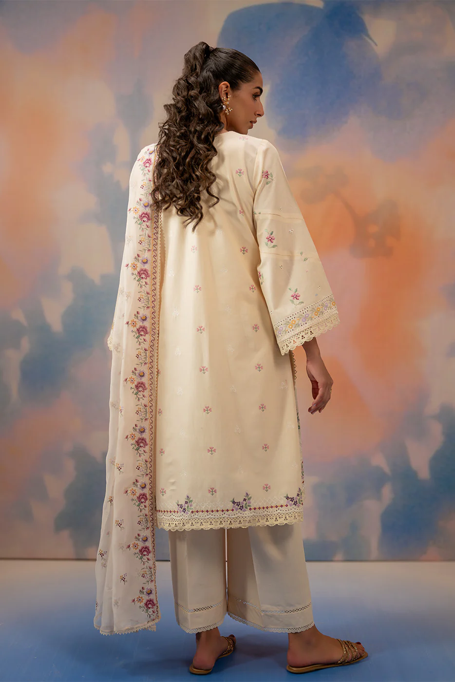 3 PIECE EMBROIDERED CHIKANKARI SUIT WITH BAMBER DUPATTA-BEIGE ATELIER (UNSTITCHED) - Image 6