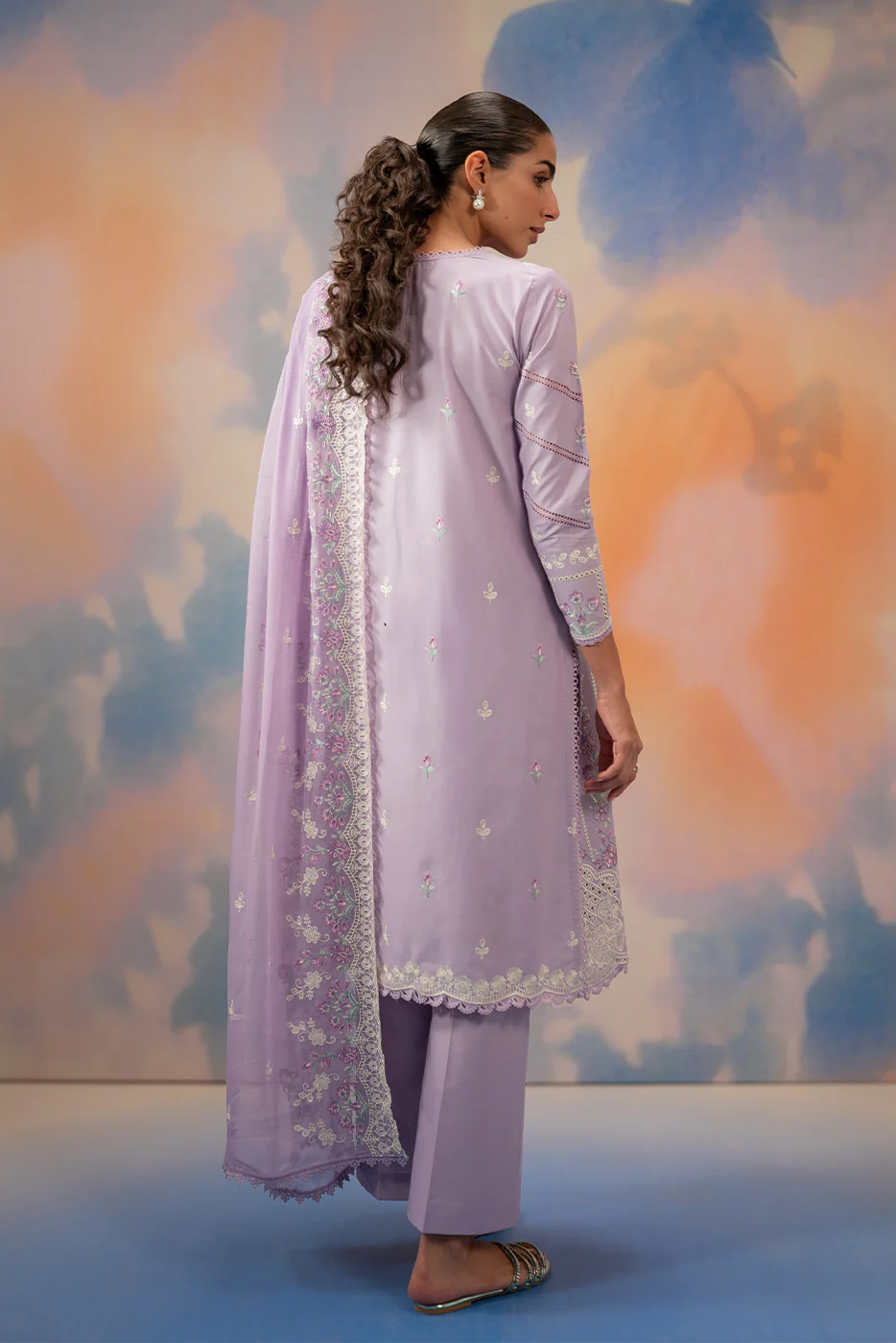 3 PIECE EMBROIDERED CHIKANKARI SUIT WITH BAMBER DUPATTA-LAVENDER LUXE (UNSTITCHED) - Image 4