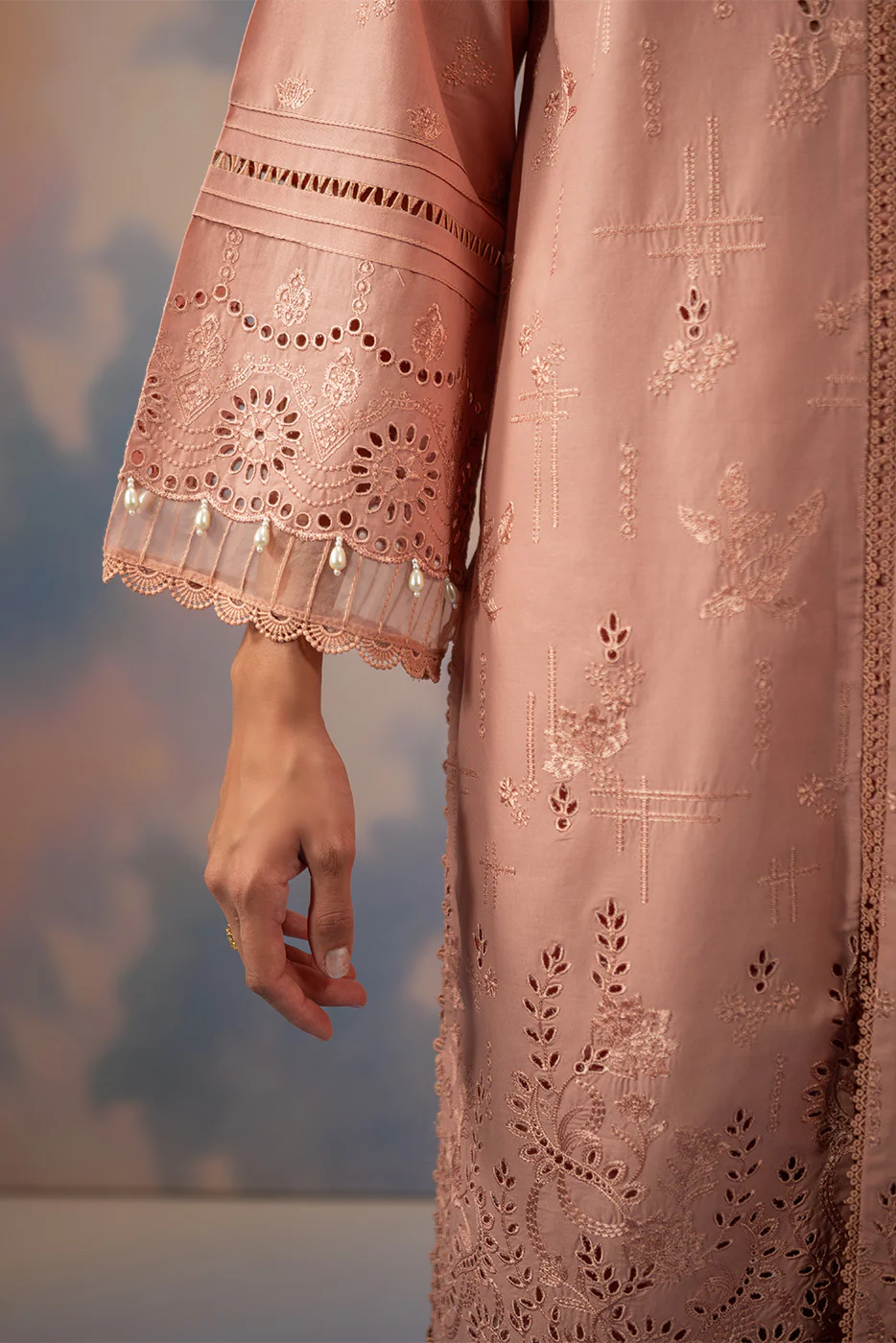 3 PIECE EMBROIDERED CHIKANKARI SUIT WITH BAMBER DUPATTA-BLUSH BLOOM (UNSTITCHED) - Image 6