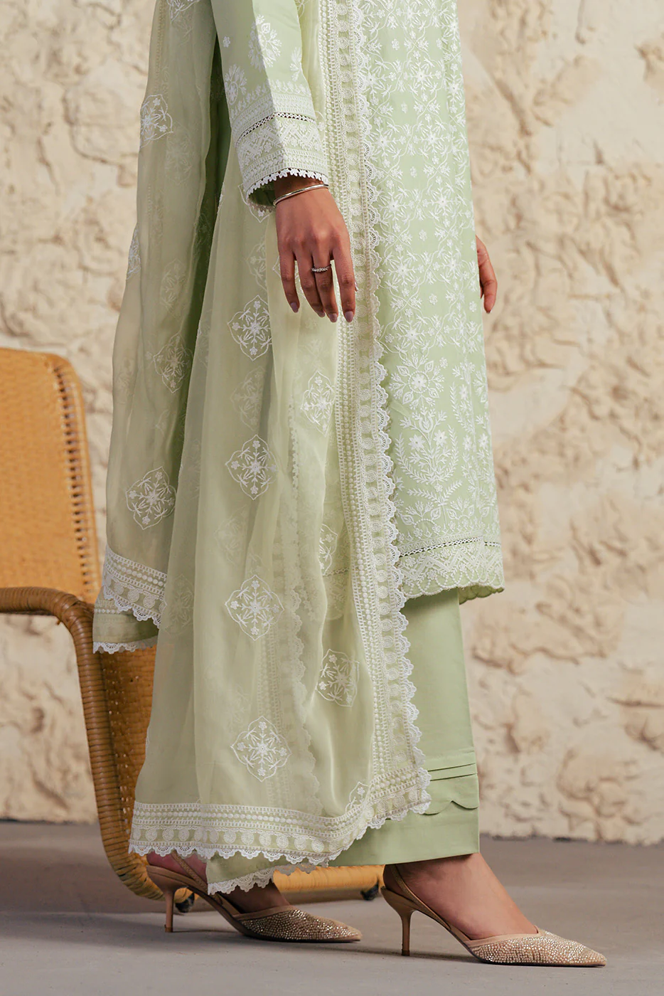 3 PIECE EMBROIDERED LAWN SUIT WITH BAMBER CHIFFON DUPATTA-MINT FROST (UNSTITCHED) - Image 6
