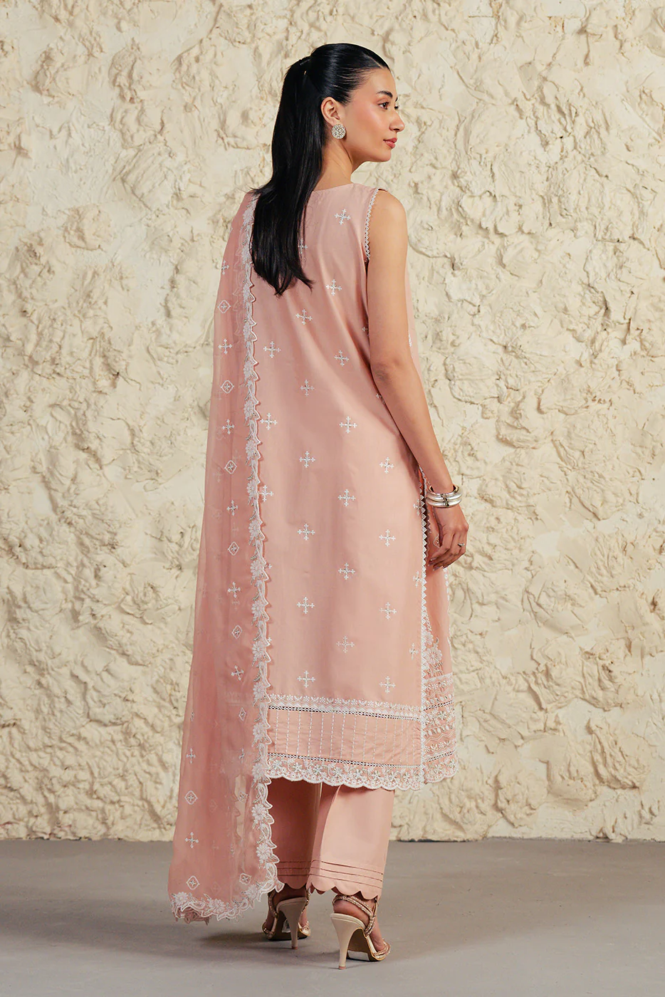 3 PIECE EMBROIDERED LAWN SUIT WITH BAMBER CHIFFON DUPATTA-CORAL HAZE (UNSTITCHED) - Image 3