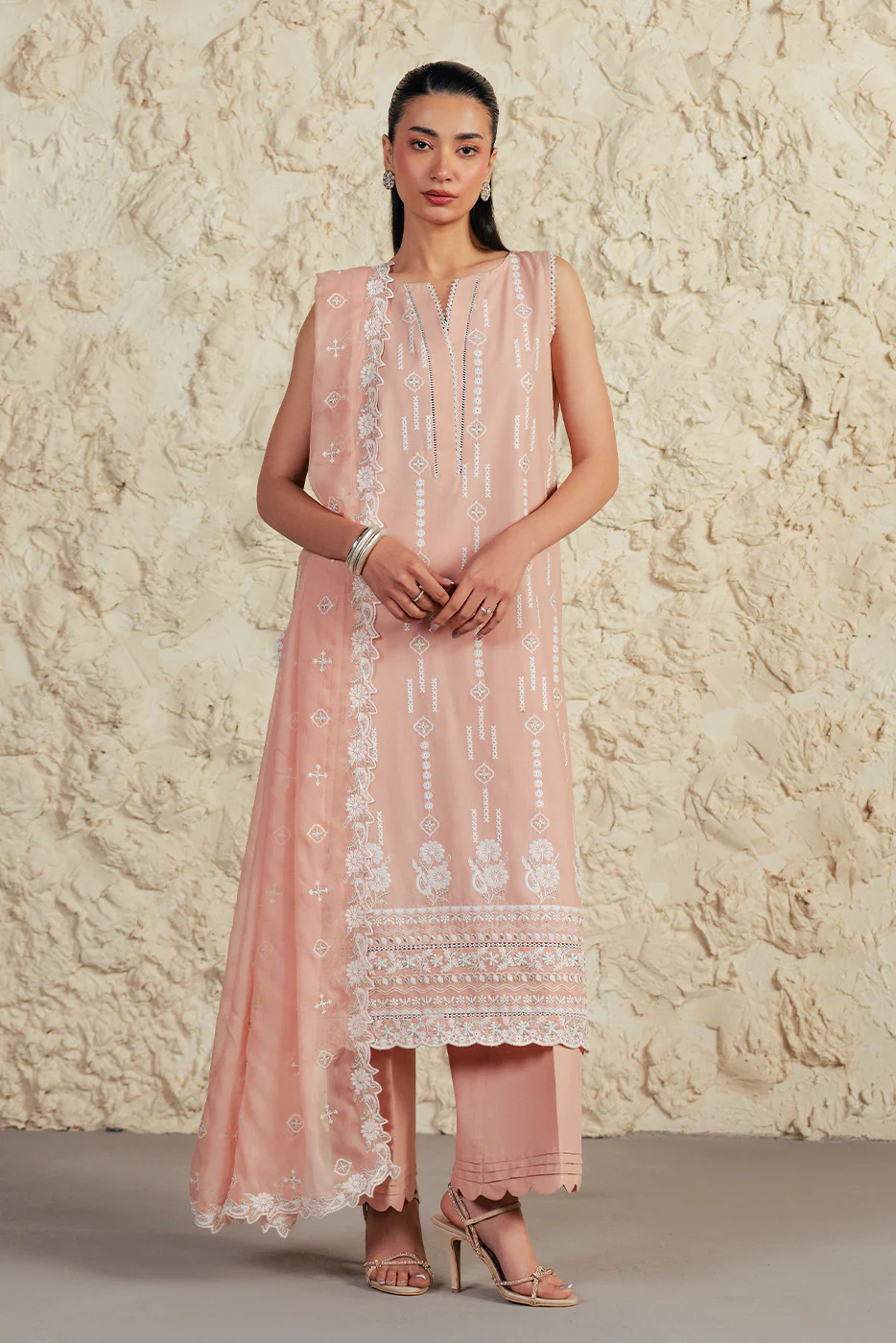 3 PIECE EMBROIDERED LAWN SUIT WITH BAMBER CHIFFON DUPATTA-CORAL HAZE (UNSTITCHED) - Image 4