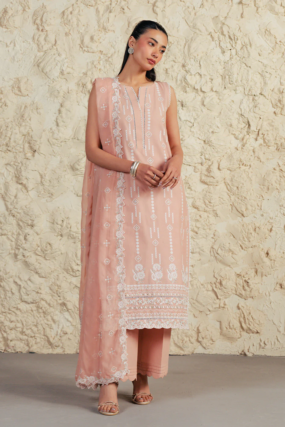 3 PIECE EMBROIDERED LAWN SUIT WITH BAMBER CHIFFON DUPATTA-CORAL HAZE (UNSTITCHED) - Image 7