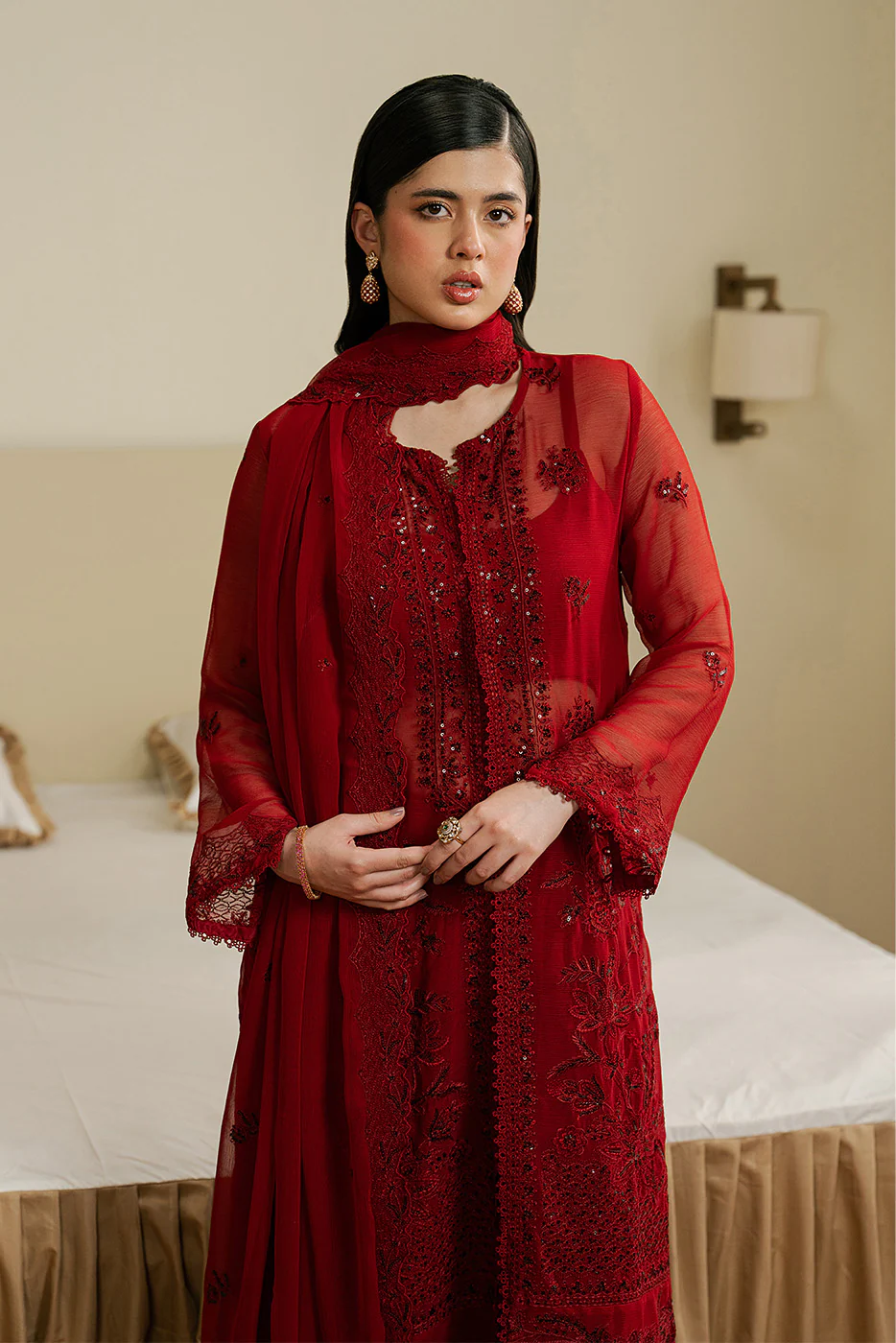 4 PIECE EMBROIDERED CHIFFON SUIT-DEEP INFERNO (LUXURY UNSTITCHED) - Image 6