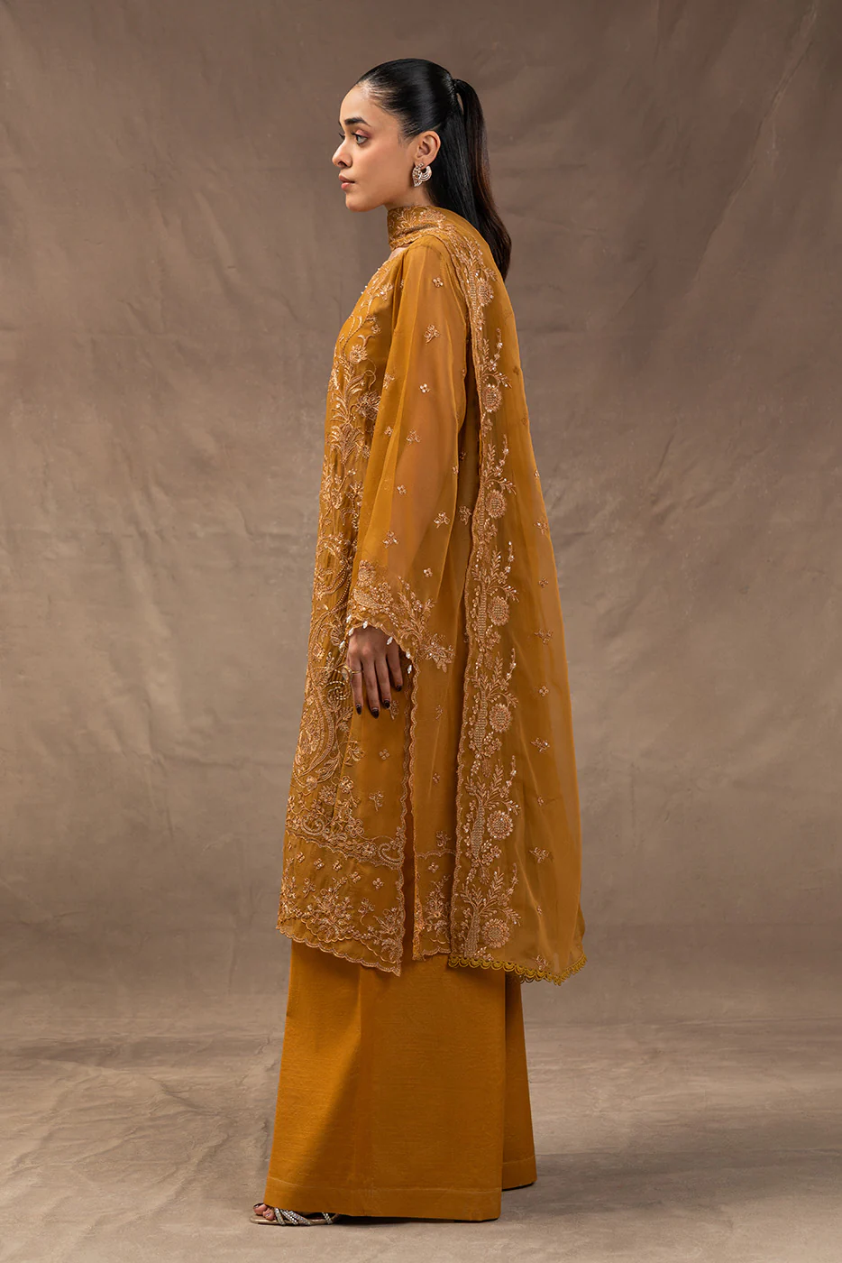 4 PIECE EMBROIDERED CHIFFON SUIT-GOLD SECRET (UNSTITCHED) - Image 4