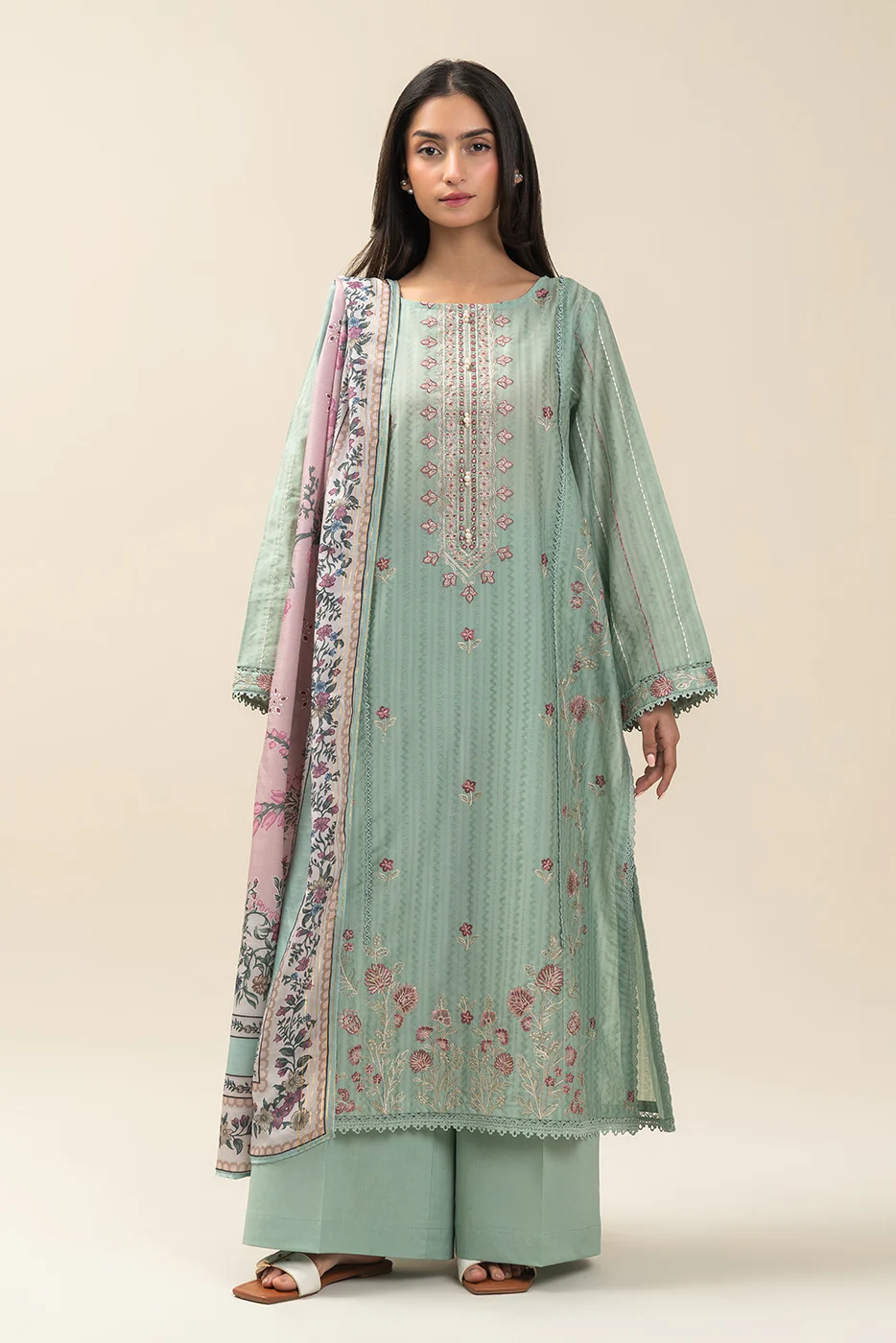3 PIECE EMBROIDERED JACQUARD  LAWN SUIT-DEW WHISPER (UNSTITCHED) - Image 2