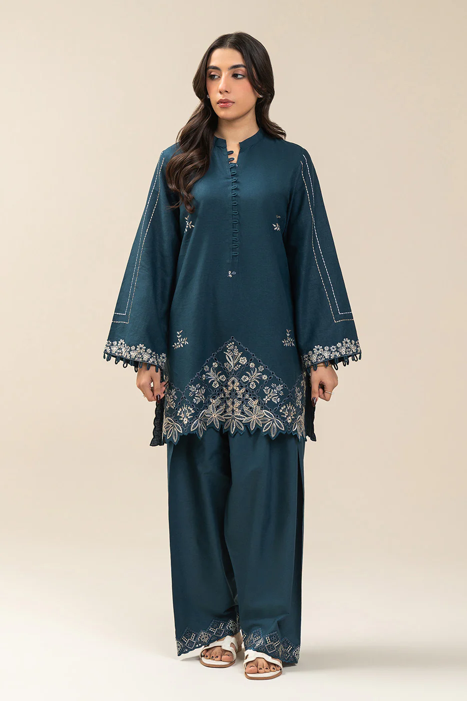 2 PIECE EMBROIDERED  TEXTURED LAWN SUIT-TEAL VERVE (UNSTITCHED) - Image 2