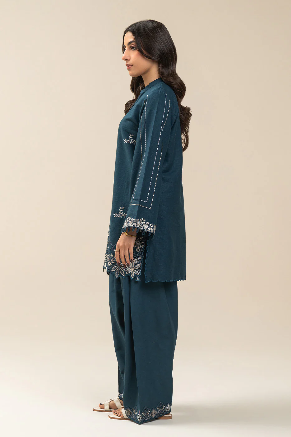 2 PIECE EMBROIDERED  TEXTURED LAWN SUIT-TEAL VERVE (UNSTITCHED) - Image 3