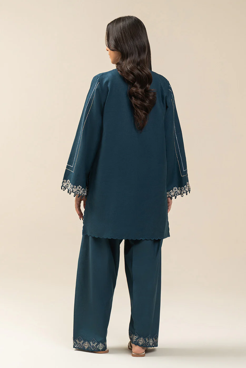 2 PIECE EMBROIDERED  TEXTURED LAWN SUIT-TEAL VERVE (UNSTITCHED) - Image 4