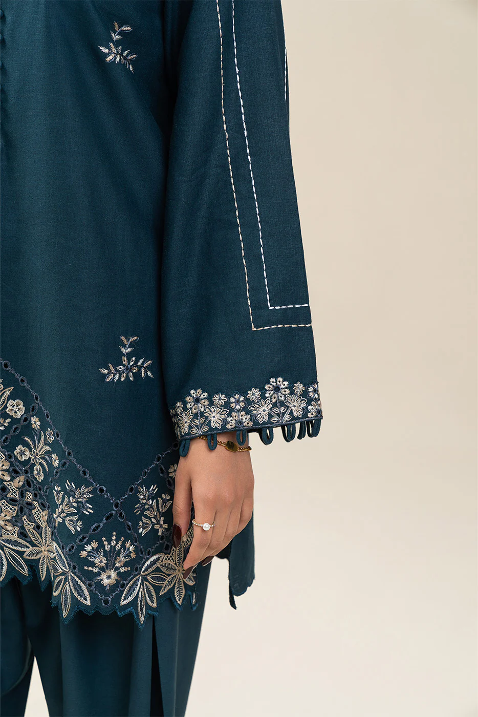 2 PIECE EMBROIDERED  TEXTURED LAWN SUIT-TEAL VERVE (UNSTITCHED) - Image 6