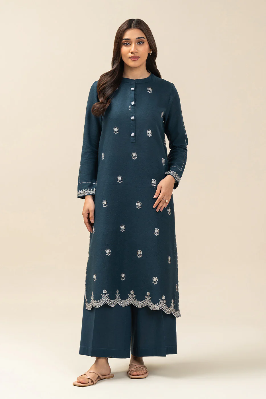 1 PIECE EMBROIDERED  TEXTURED LAWN SUIT-ETHEREAL BLUE (UNSTITCHED) - Image 2