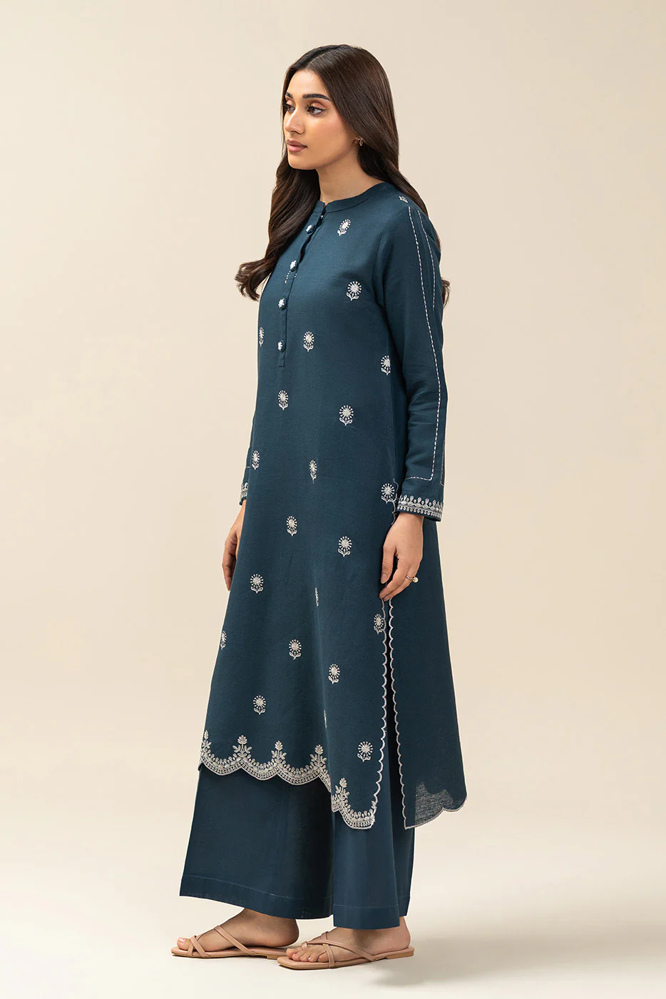 1 PIECE EMBROIDERED  TEXTURED LAWN SUIT-ETHEREAL BLUE (UNSTITCHED) - Image 3