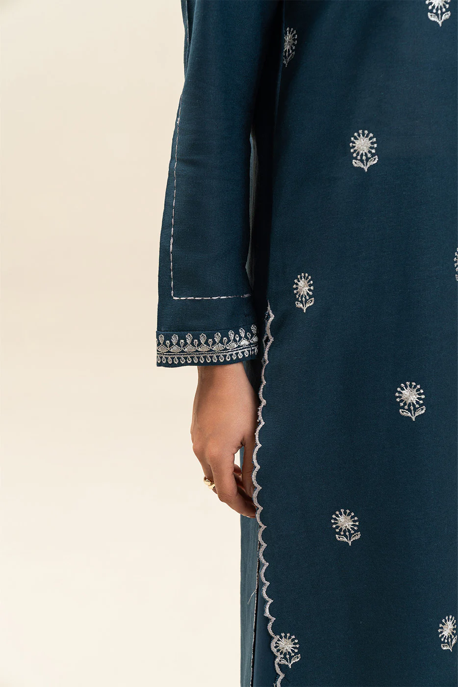 1 PIECE EMBROIDERED  TEXTURED LAWN SUIT-ETHEREAL BLUE (UNSTITCHED) - Image 6