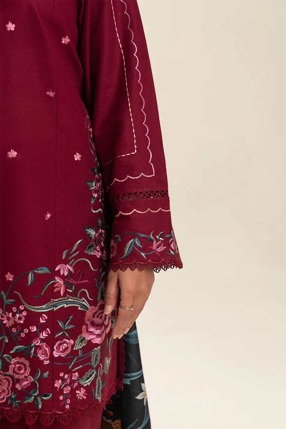 3 PIECE EMBROIDERED  TEXTURED LAWN SUIT-GARNET GRACE (UNSTITCHED) - Image 5