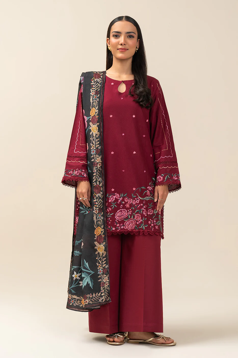 3 PIECE EMBROIDERED  TEXTURED LAWN SUIT-GARNET GRACE (UNSTITCHED) - Image 6