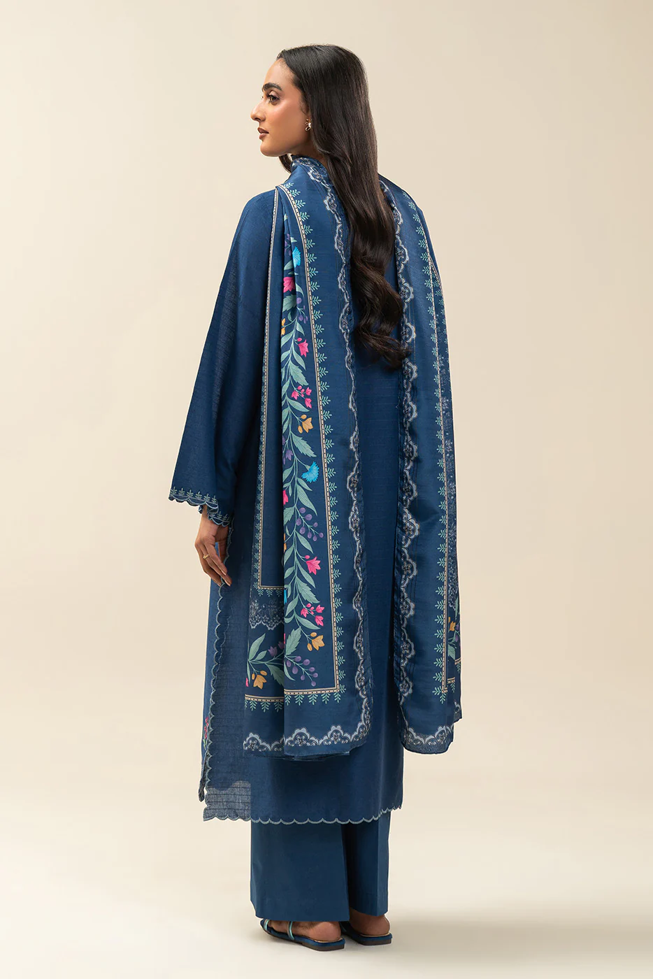 3 PIECE EMBROIDERED  TEXTURED LAWN SUIT-INDIGO HAZE (UNSTITCHED) - Image 3
