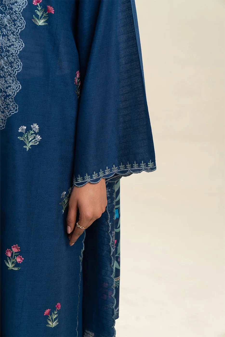 3 PIECE EMBROIDERED  TEXTURED LAWN SUIT-INDIGO HAZE (UNSTITCHED) - Image 5