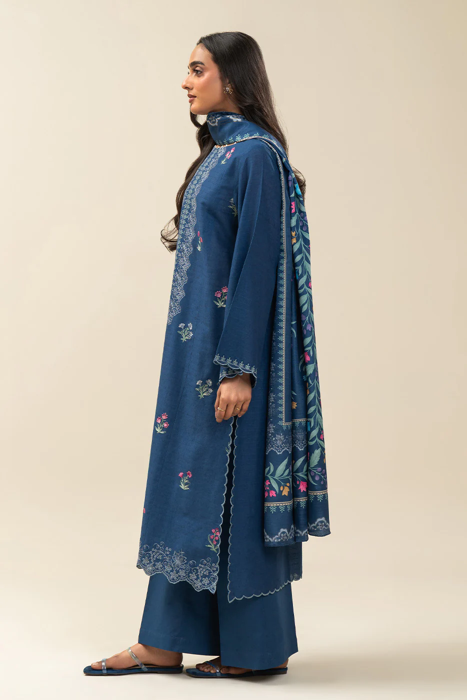 3 PIECE EMBROIDERED  TEXTURED LAWN SUIT-INDIGO HAZE (UNSTITCHED) - Image 6