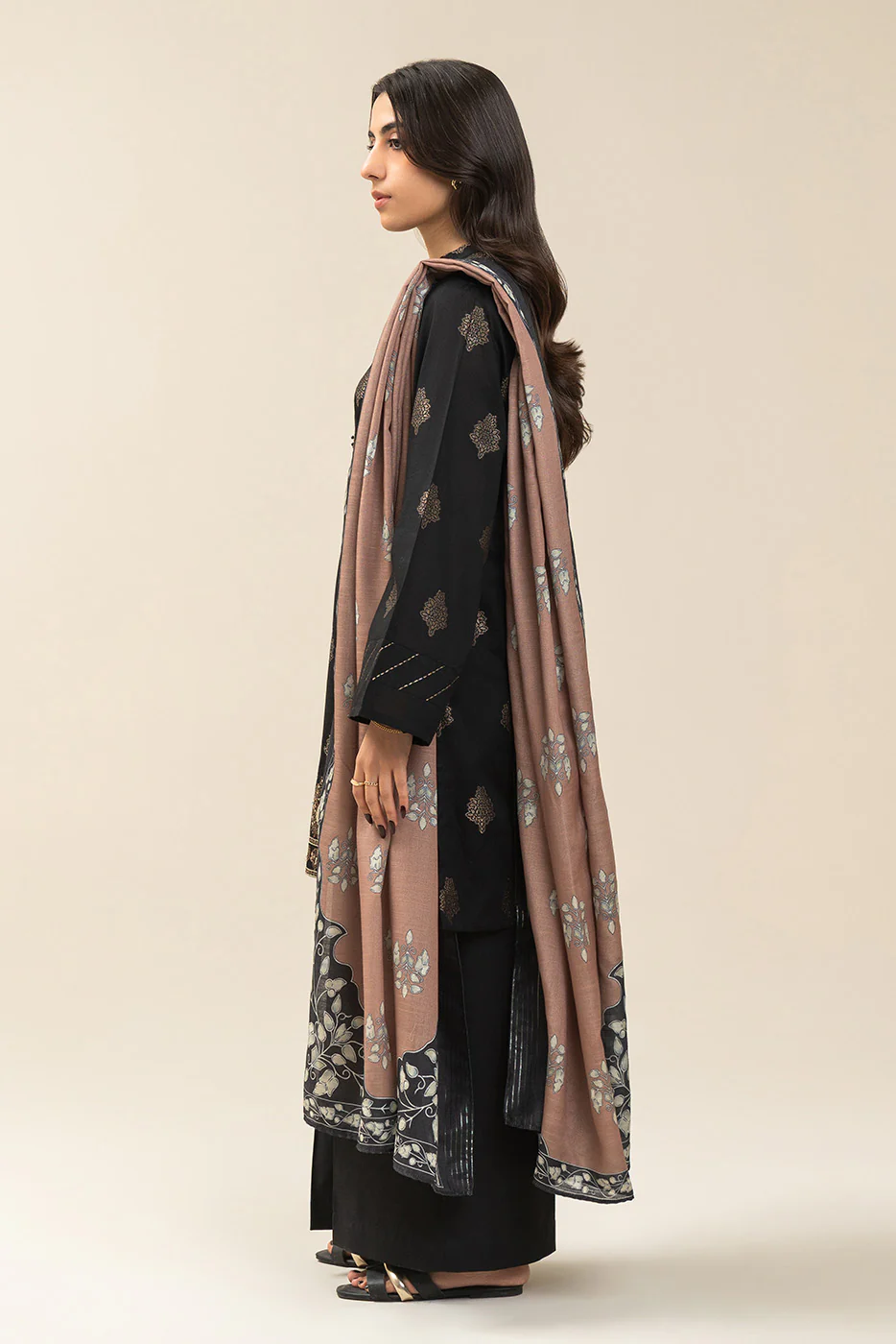 3 PIECE EMBROIDERED JACQUARD SUIT-ANTIQUE BRONZE (UNSTITCHED) - Image 3