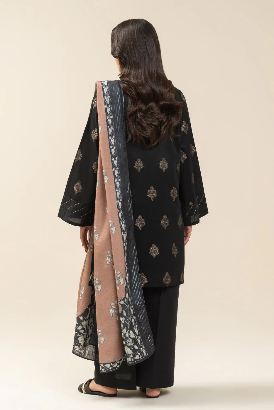 3 PIECE EMBROIDERED JACQUARD SUIT-ANTIQUE BRONZE (UNSTITCHED) - Image 4