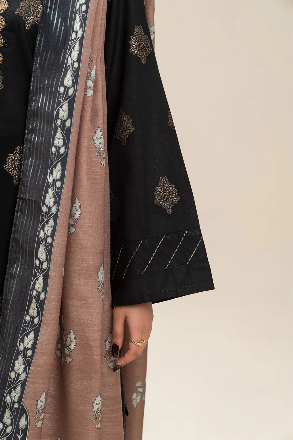 3 PIECE EMBROIDERED JACQUARD SUIT-ANTIQUE BRONZE (UNSTITCHED) - Image 6