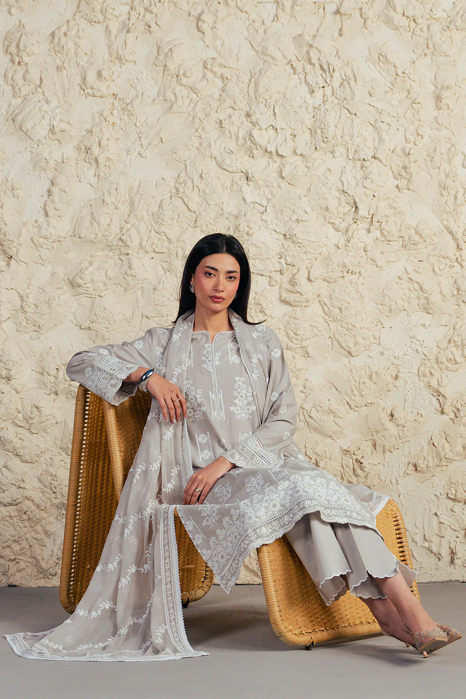 3 PIECE EMBROIDERED SUIT WITH BAMBER CHIFFON DUPATTA-GREY GRANITE (UNSTITCHED) - Image 6