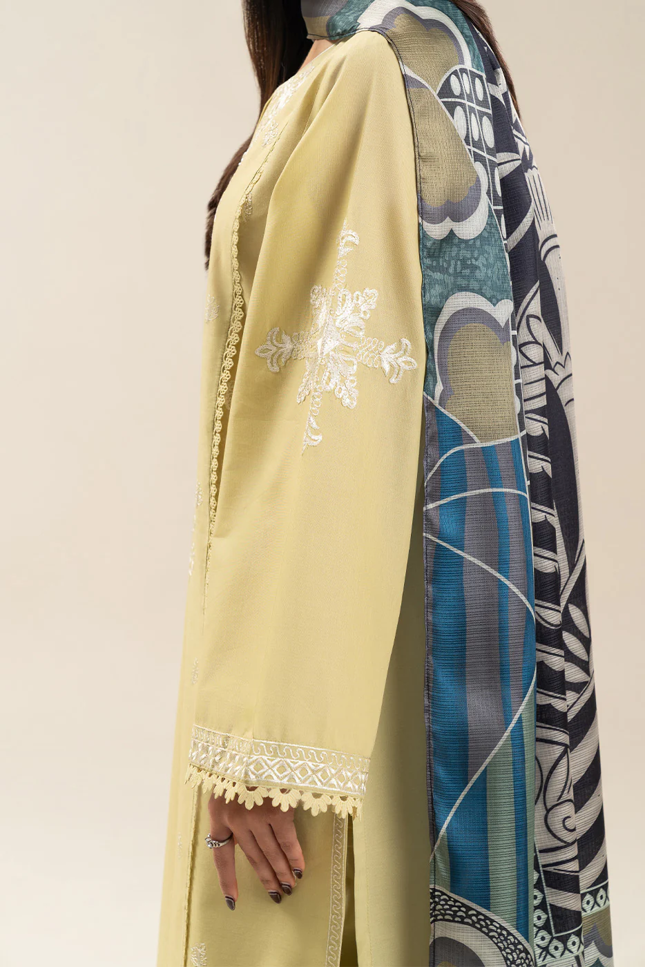 3 PIECE EMBROIDERED LAWN SUIT-SOFT VEIL (UNSTITCHED) - Image 7