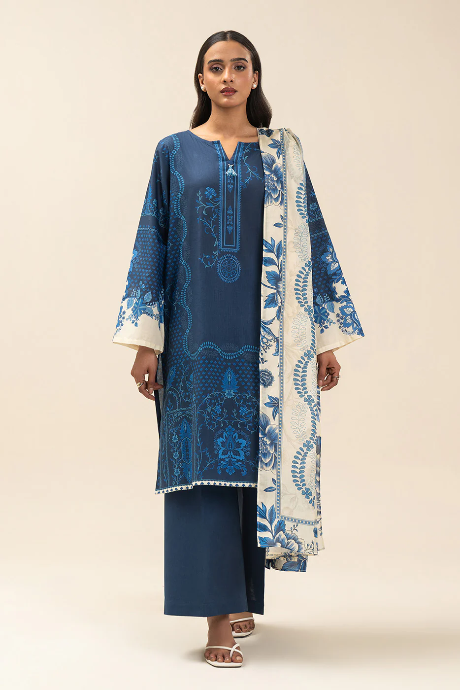 3 PIECE PRINTED LAWN SUIT-AZURE TRIBE (UNSTITCHED) - Image 2